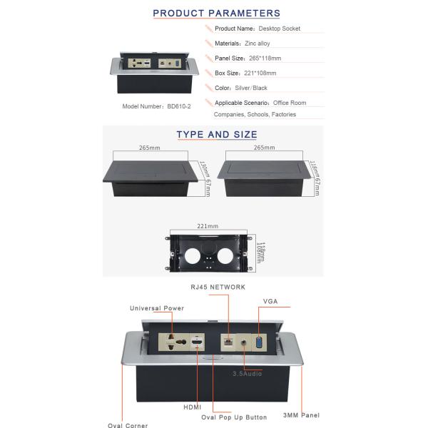 penumatic desktop pop up box hidden table socket tabletop power socket