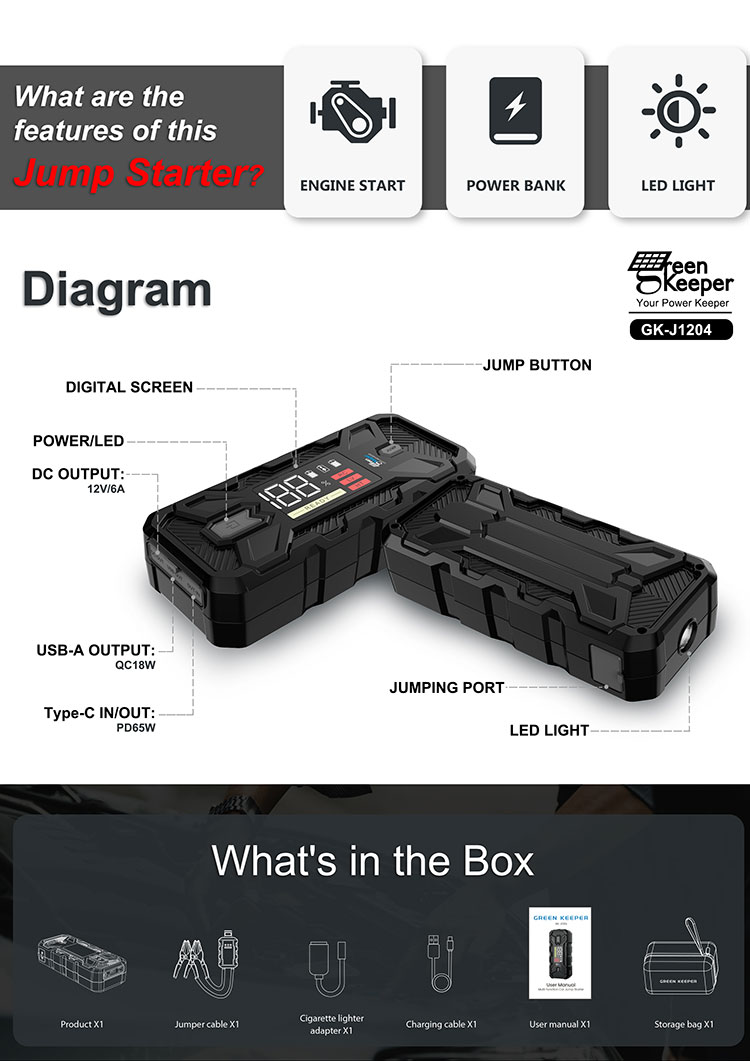 24v 3000A Battery Booster Pack Battery Jump Starter With LED Light Small Cars Savior