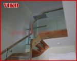 Double Steel Plate Staircase VK59S Tread beech ,Railing tempered glass, Handrail