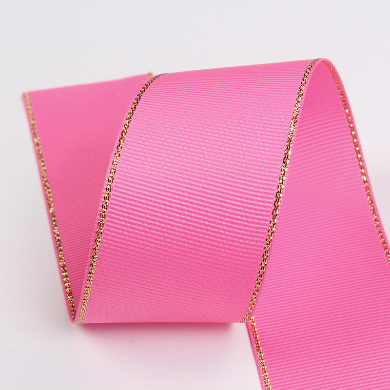 2.5cm Polyester Gold Edge Double Face Grosgrain Ribbon for Christmas Tree and Bag Handles