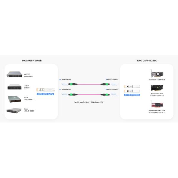 NVIDIA/Mellanox MMS4A00-XM Compatible 1.6T 2xDR4/DR8 OSFP224 PAM4 3nm/5nm DSP 1310nm 500m DOM Dual MPO-12/APC InfiniBand XDR Silicon Photonics