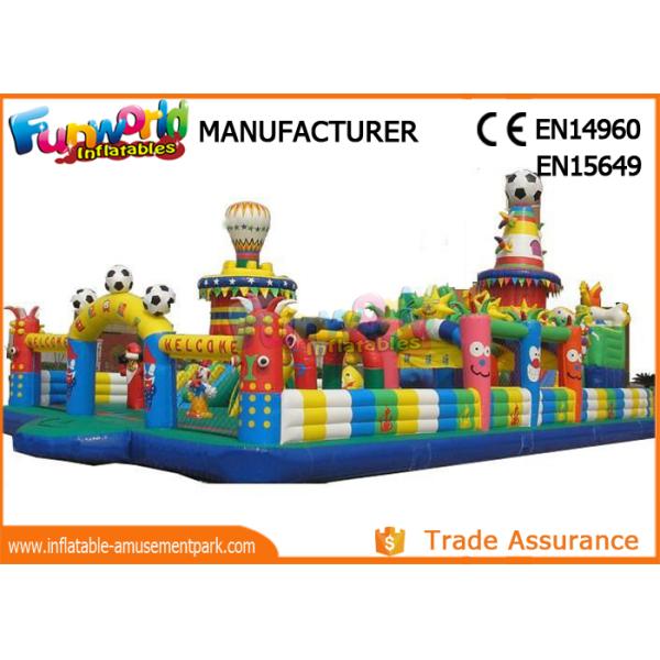Colorful Inflatable Amusement Park For Kids / Fun City Inflatable Bouncers With Slide