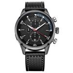 Men Sport Chronograph Alloy Quartz Wrist Watch Genuine Leather Analog Digital