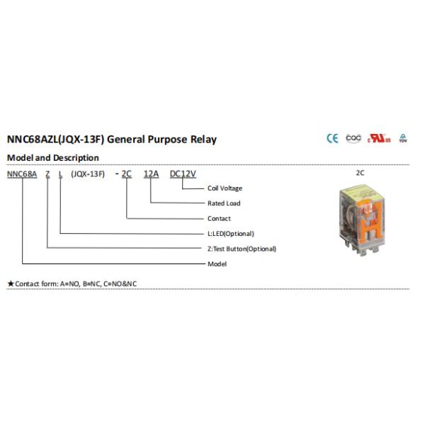 NNC General Purpose Relay NN68AZL high dc voltage relay for Car Charging pile Solar Energy