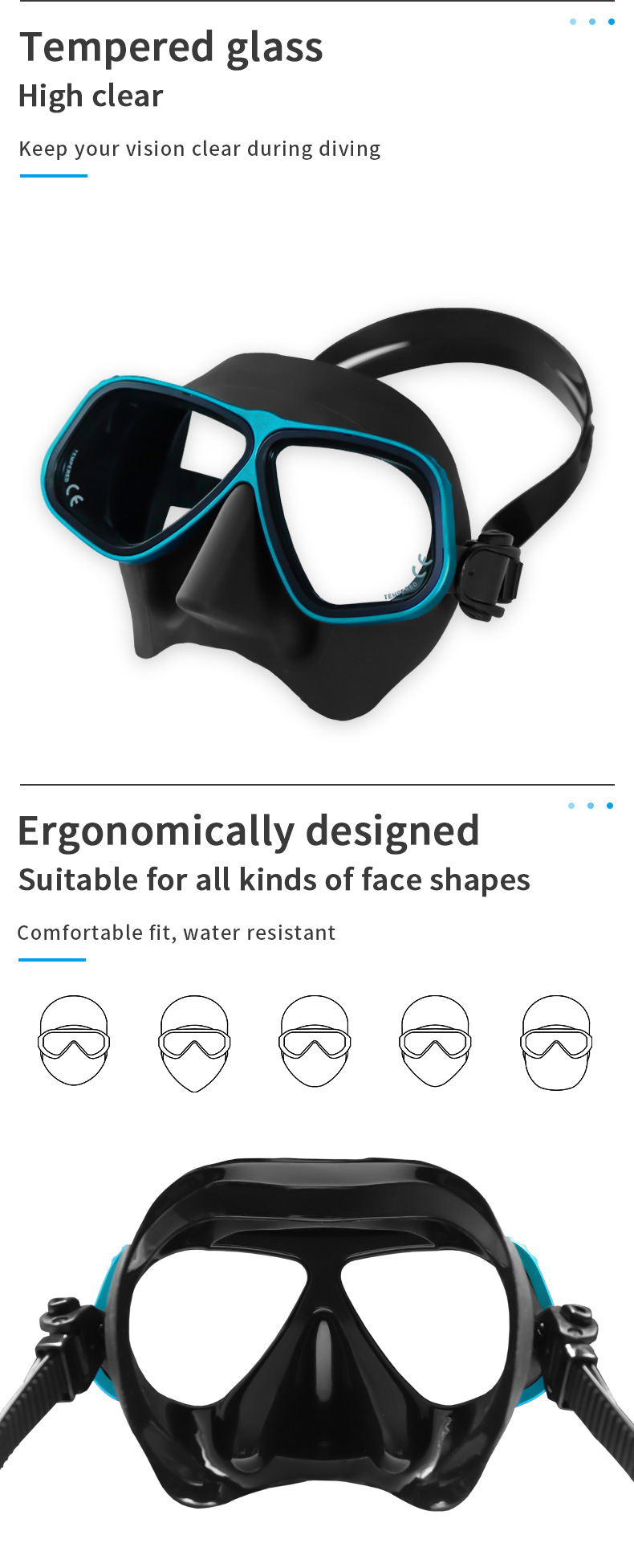 Black Silicone Face Scuba Mask Dive Goggles Aluminium Alloy Frame