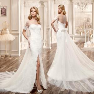 Wholesale New Arrival Romantic White Mermaid Wedding Dresses Perspective Lace Slim Waist Dress from china suppliers