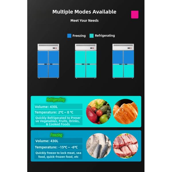 110V/60HZ 4 Doors Heavy Duty Refrigerated Cabinets Upright Refrigerator Fridge Freezer