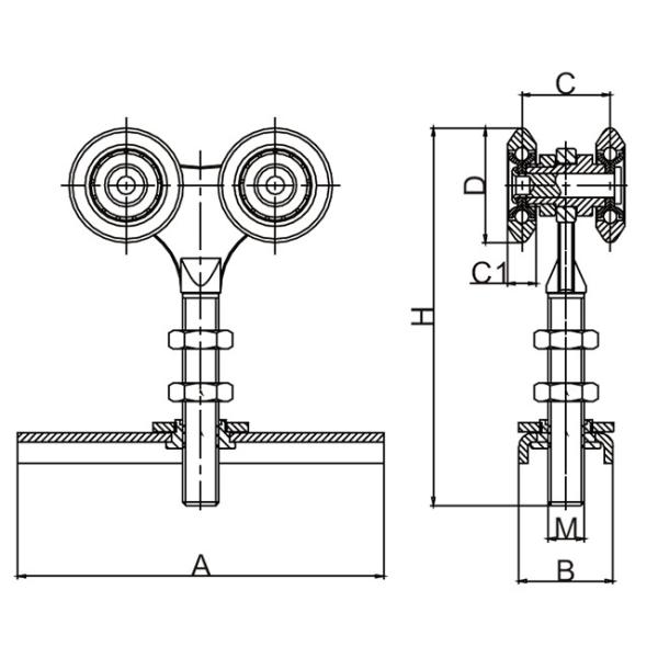 35mm truck hanging gate rollers channel 2.9m 5.8m heavy duty sliding door wheels 4