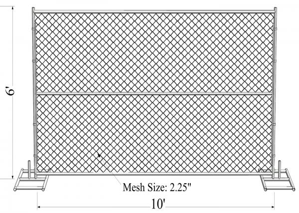 Mesh 2" x 2" 6ft x 10ft with a 1 3/8" pipes 16GA temporary mesh fence for sale Chain Link Temporary Fence
