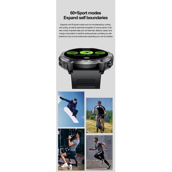 HK08 Black GPS NFC Smart Watch 1.43 Inch AMOLED Touchscreen BT5.3 NFC IP68 Heart Rate 466x466