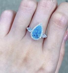 Wholesale 18K White Gold CVD Diamond Ring 2.32ct Blue Pear Cut Engagement Ring Jewelry from china suppliers