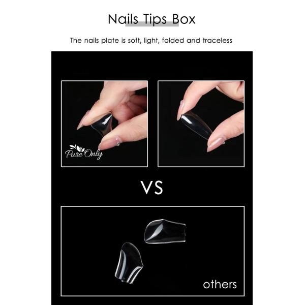 MSDS Certified Gel Nail Tips Almond Medium Shape 500Pcs Pre Shaped Full Cover Soft Gel Clear Nail Tips Extensions French Style