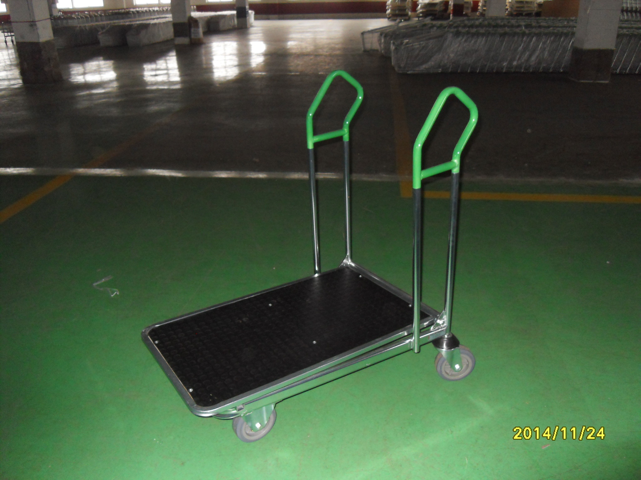 180L Grey Powder Coating Supermarket Shopping Carts With 5inch Flat Casters