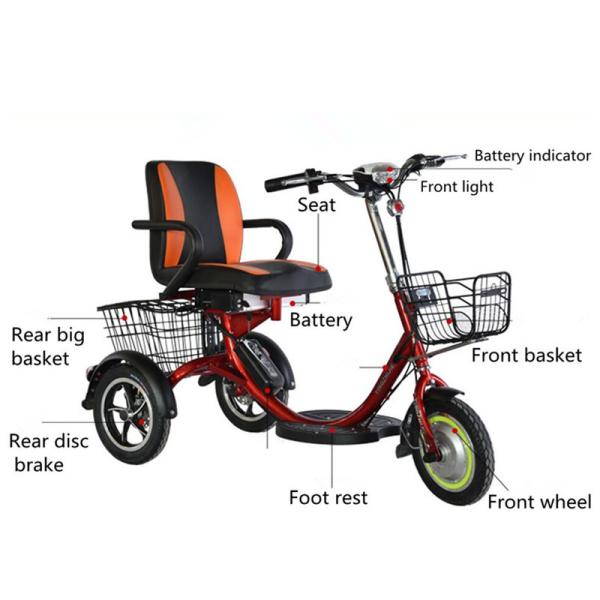 48 Volt Black Adult Electric Tricycle For Handicapped Rear Double Disc Brake