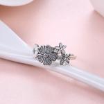 Rose Ring Sterling Silver Rose Flower Heart Ring Adjustable Open Ring Love