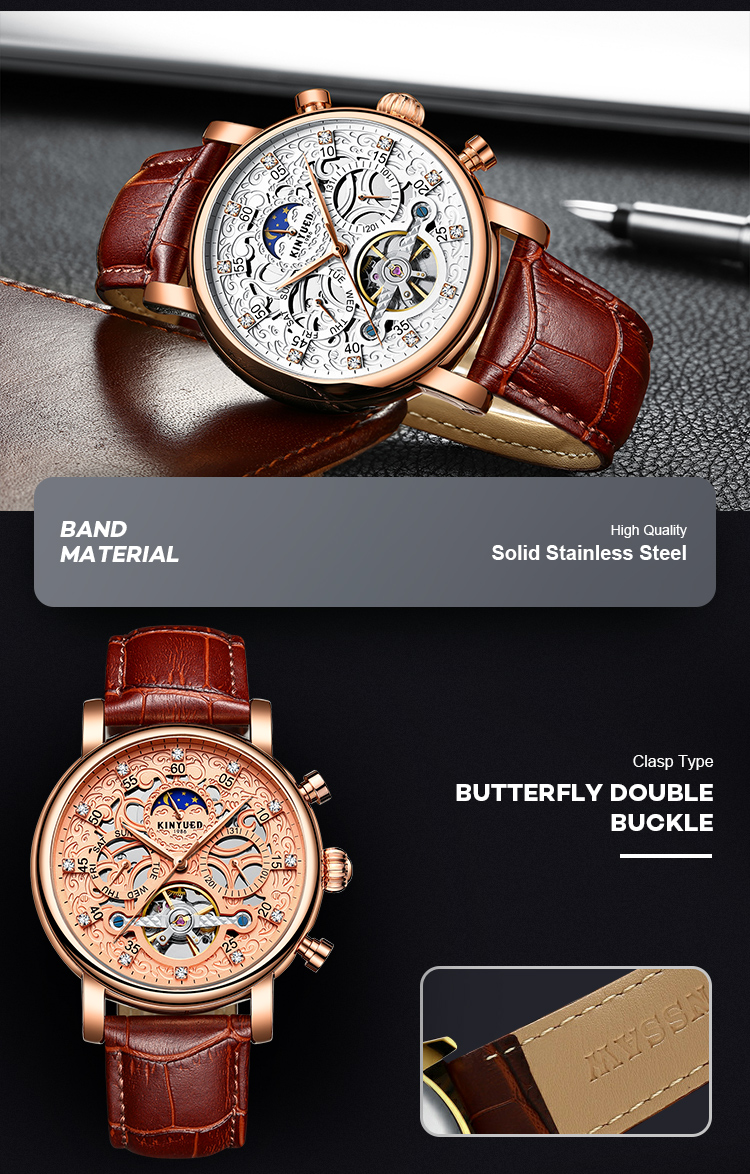 Luxury brand automatic mechanical movement genuine leather men charm wrist waterproof watch