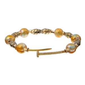 Wholesale Dark Gold Shinny Beads Stretchy Crystal Bracelets With Zircon Bayonet Connector from china suppliers