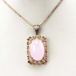 Rose Gold Plated Silver Rose Quartz Cubic Zirconia Pendant Bead Silver Chain