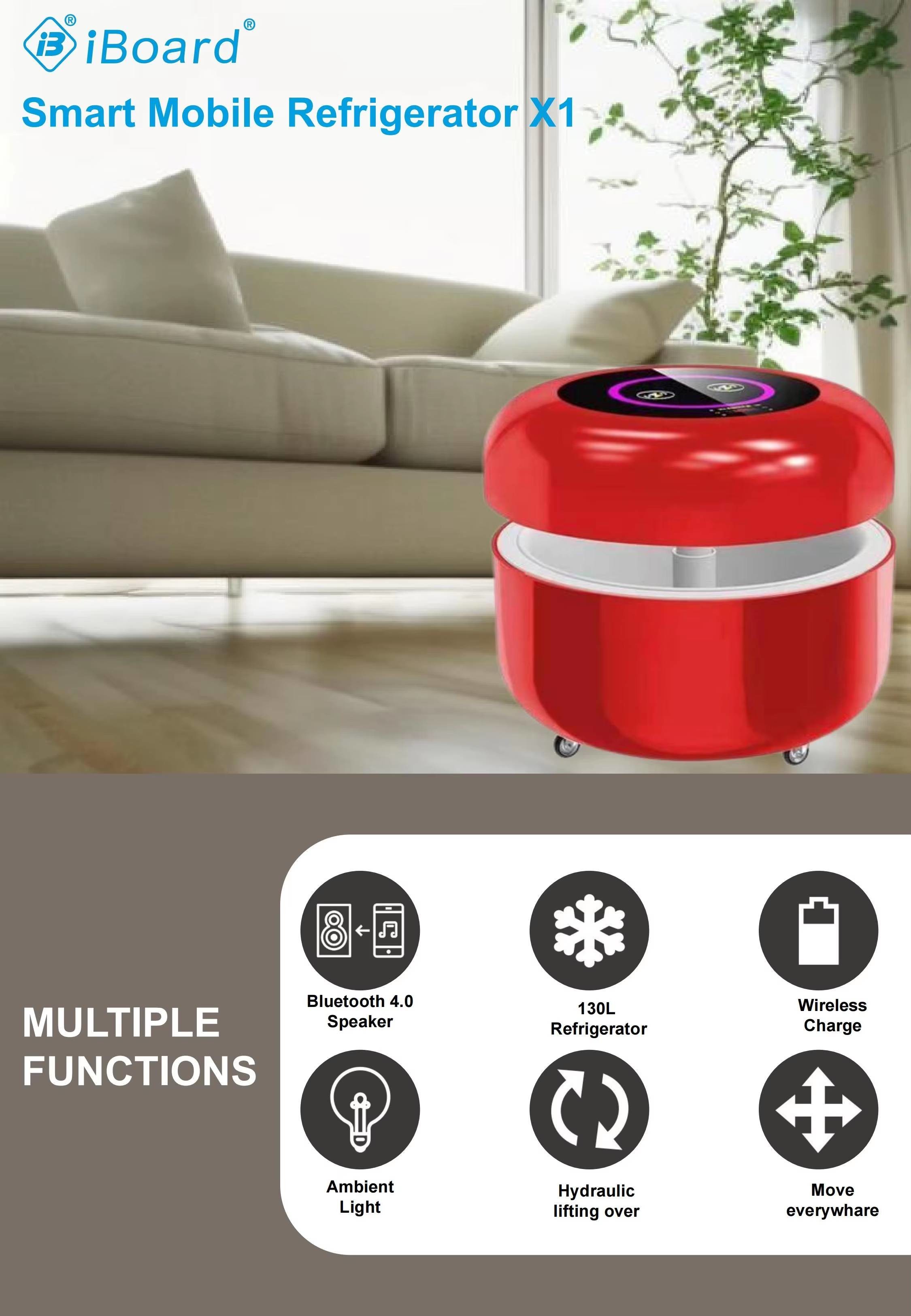 Smart Mobile Refrigerator X1 Portable Withuniversal Wheels Hydraulic Lifting Cover 130L Refrigerator Wireless Charge