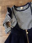 2016 Fashion Girl Colorful Kid's Dress long sleeve Blue and White Stripe Dancing