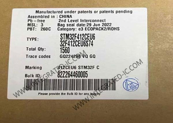 STM32F412CEU6 Microcontroller MCU 100MHz 32Bit Microcontroller IC UFQFPN48