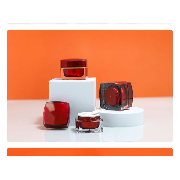 Customized Plastic Cosmetic Bottles Square Acrylic Cosmetic Packaging Bottle Red For Eye Cream
