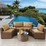 Curved Outdoor Corner Sofa Set Wicker Sofa With Round Table