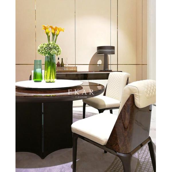 Black Contemporary Round Dining Table With Marble Turntable W006D1R