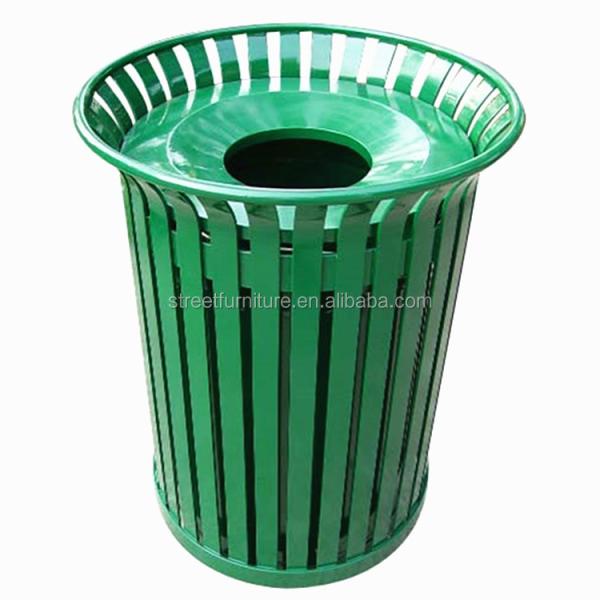 North America Hot Sale Street Trash Receptacle Outdoor Slatted Metal Dustbin