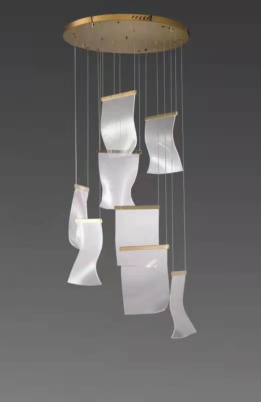 Nordic Luxury Hotel Large Big Led Ceiling Lobby Glass Pendant Chandelier Crystal Modern Atmosphere Light