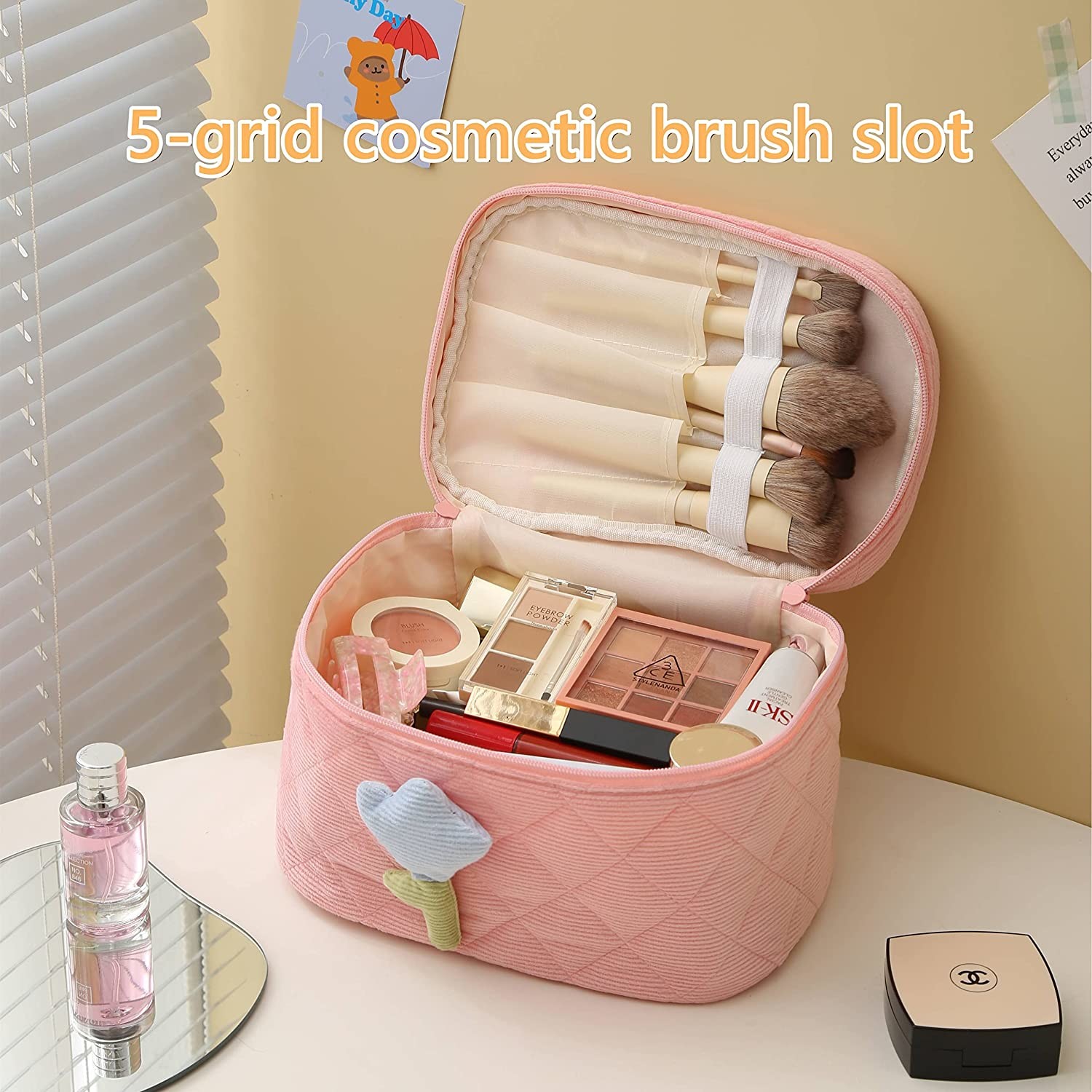 Soft Corduroy Makeup Bag Set Makeup Bag Organizer Bag Large Shock-proof Cute Makeup bag Suitable for la