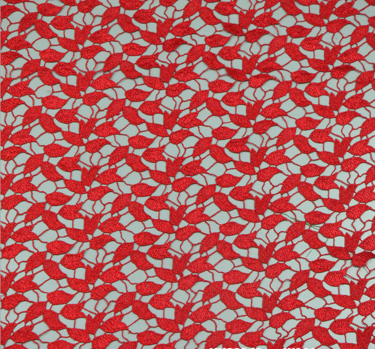 Chemical Lace Red Color Water Soluble Embroidery Fashion fabric for Apparel Accessories