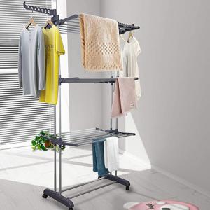 China Adjustable 3 Layers Foldable Clothes Drying Rack Stainless Steel Frame on sale