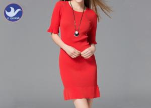 Wholesale Mini Red Womens Knitted Dresses , Cowl Neck Short Sleeve Jumper Dress Frill Edges from china suppliers