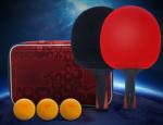 4 Star Ping Pong Paddle Set Black Plywood Handle 4 Bats and 3 Balls in Bag