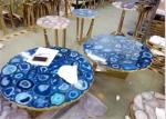 Luxury Marble Table Tops Blue Agate Stone Top Polished Finish Round Shape