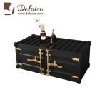 Black Iron Metal Shipping Container Coffee Table With Golden Handle