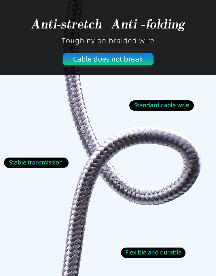 2M Multi Function Data Cable Explosionproof 3 In 1 Fast Charging Cable