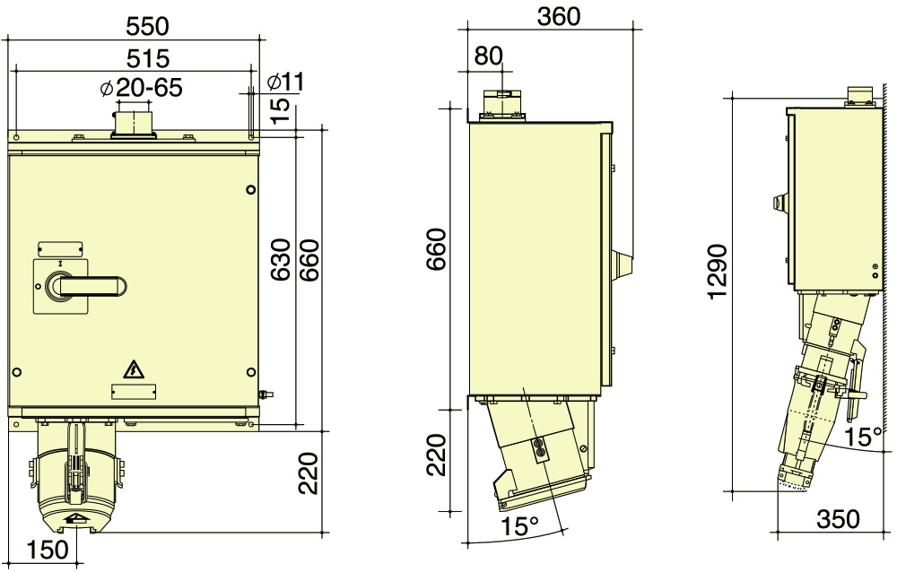 PowerSyntax 4P 630 Amp 400V IP67 Heavy Duty High Current Interlocked & Switched Wall Mounted Receptacle DUO Part No. 75147