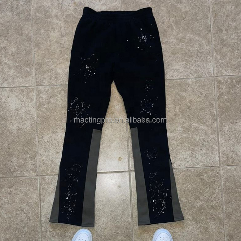 Customized Labels Men's Jogger Track Sweat Pants Baggy Trousers Paint Splatter Stack Flared Sweatpants