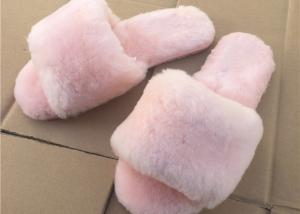 Wholesale Pink / Gray Ladies Open Toe Sheepskin Slippers With Soft Rubber Sole from china suppliers
