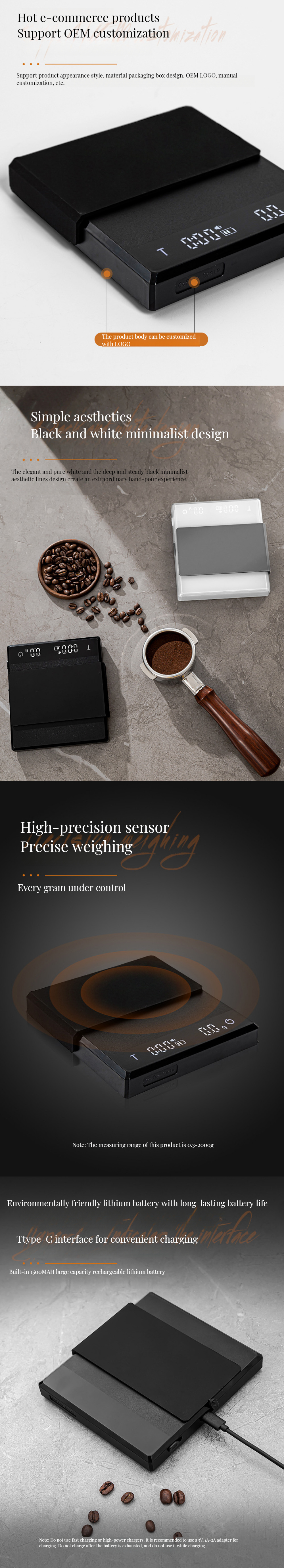 Kitchen Scale for Drip Coffee Digital 3kg 5kg Anti-Slip Electronic Weight Measuring Device