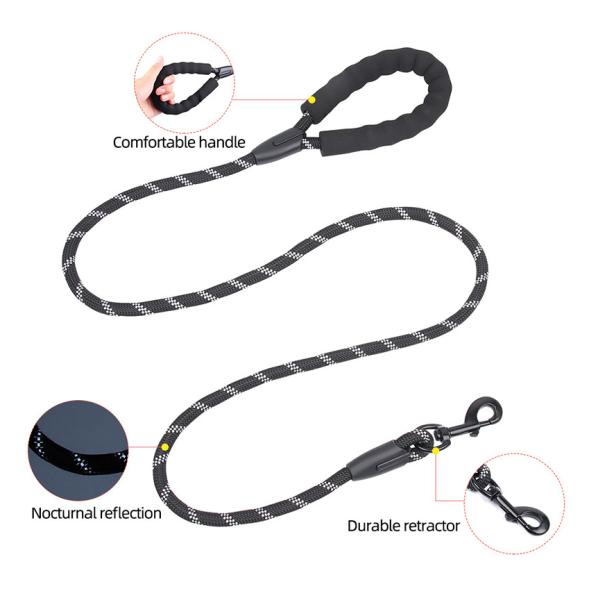 Pet Reflective Nylon Leash Explosion-Proof Flush Dog 1.5M Round Rope Foam Handle
