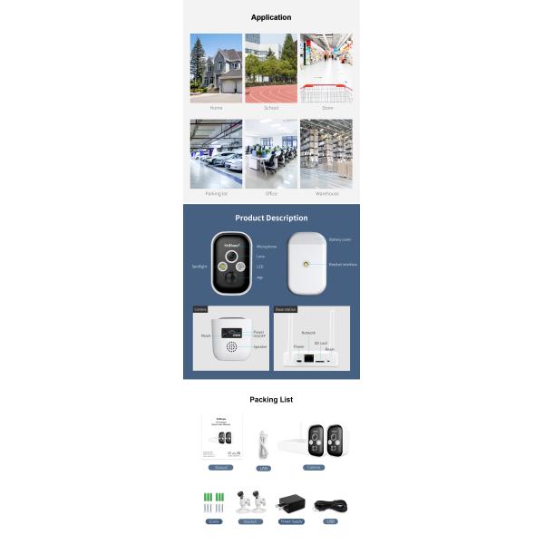 Outdoor Waterproof IP65 low power Base station battery camera kit include 2Pcs Wifi Battery camera