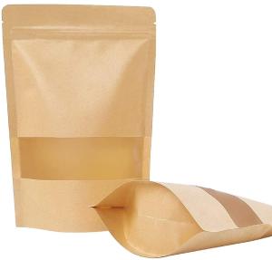 Wholesale Brown Zipper Kraft Stand Up Pouches With Window 280 Micron from china suppliers