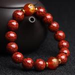 Round Bead Cinnabar Lucky Bead Buddhist Rosary Bracelet for Men and Women