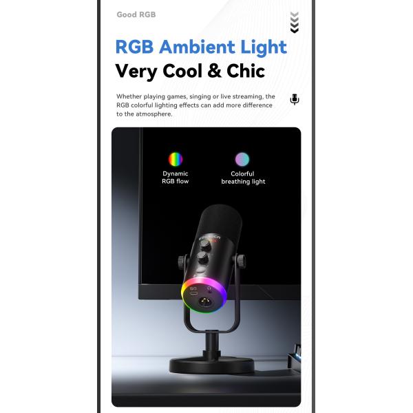 ESSAGER YU7 USB C Wired Live Streaming Podcast Gaming Microphone Type C 3.5mm XLR Port