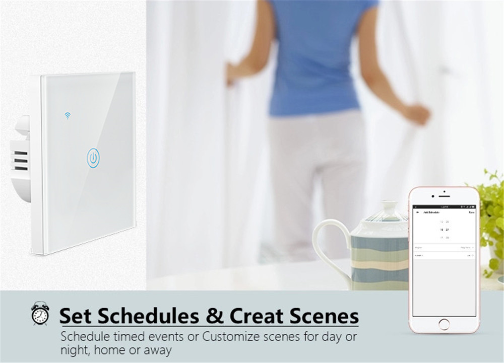White 10A Wifi Wall Touch Switch 1 Gang Smart Light Switch With Remote Control