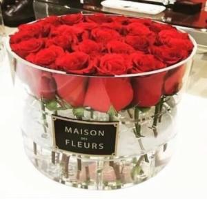 Wholesale Customized transparent acrylic box print logo round acrylic flower box with lid from china suppliers