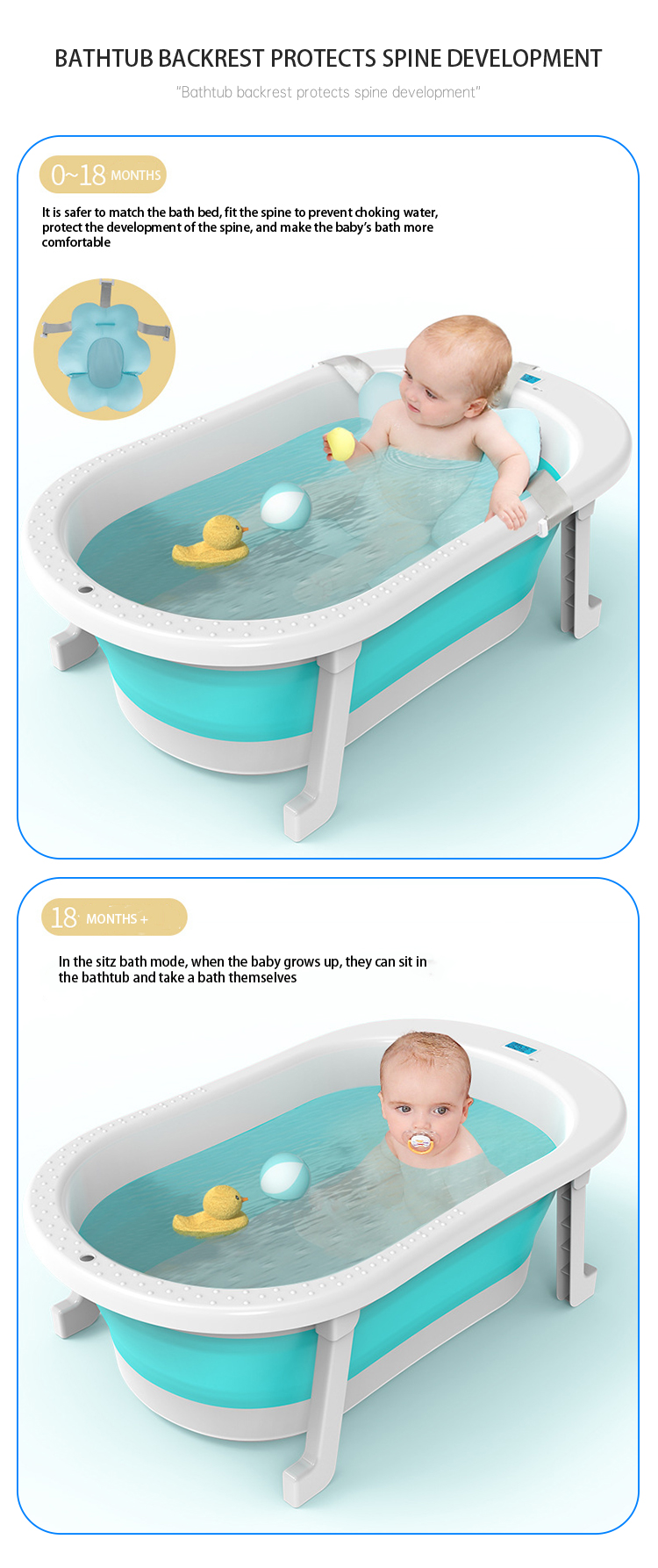 79*21cm Open Size Collapsible Baby Bathtub Thermometer Included